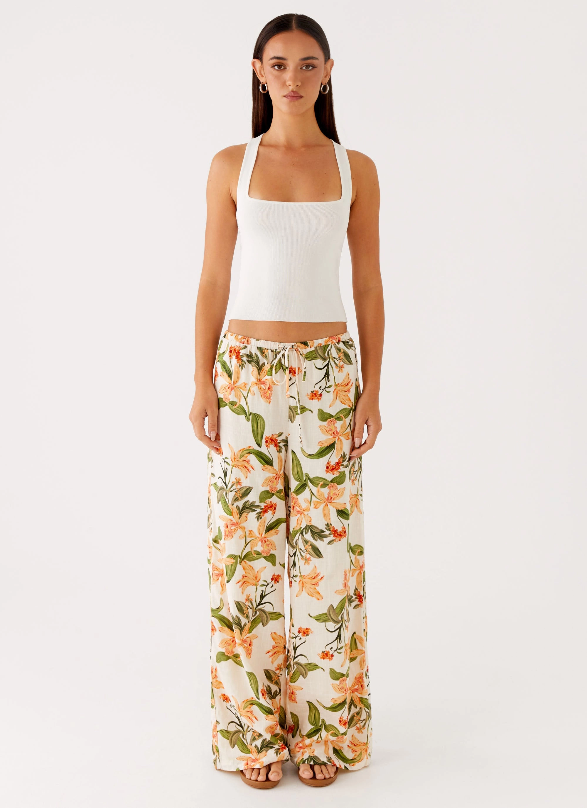 Stay Dry Flat Lock Stitching Dalida Linen Pants - Floral Print