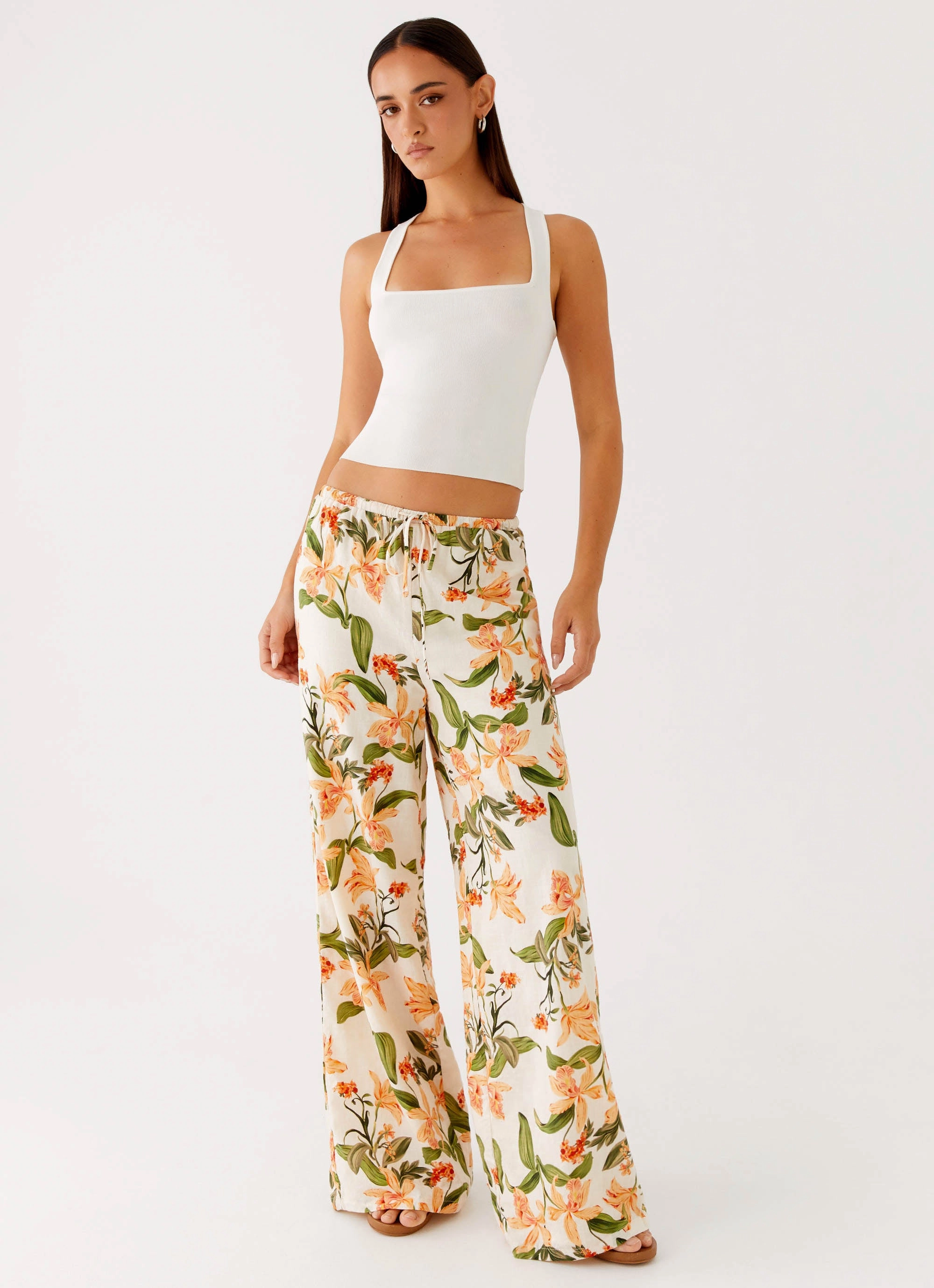 Perfect Comfort Fit Premium Look Dalida Linen Pants - Floral Print