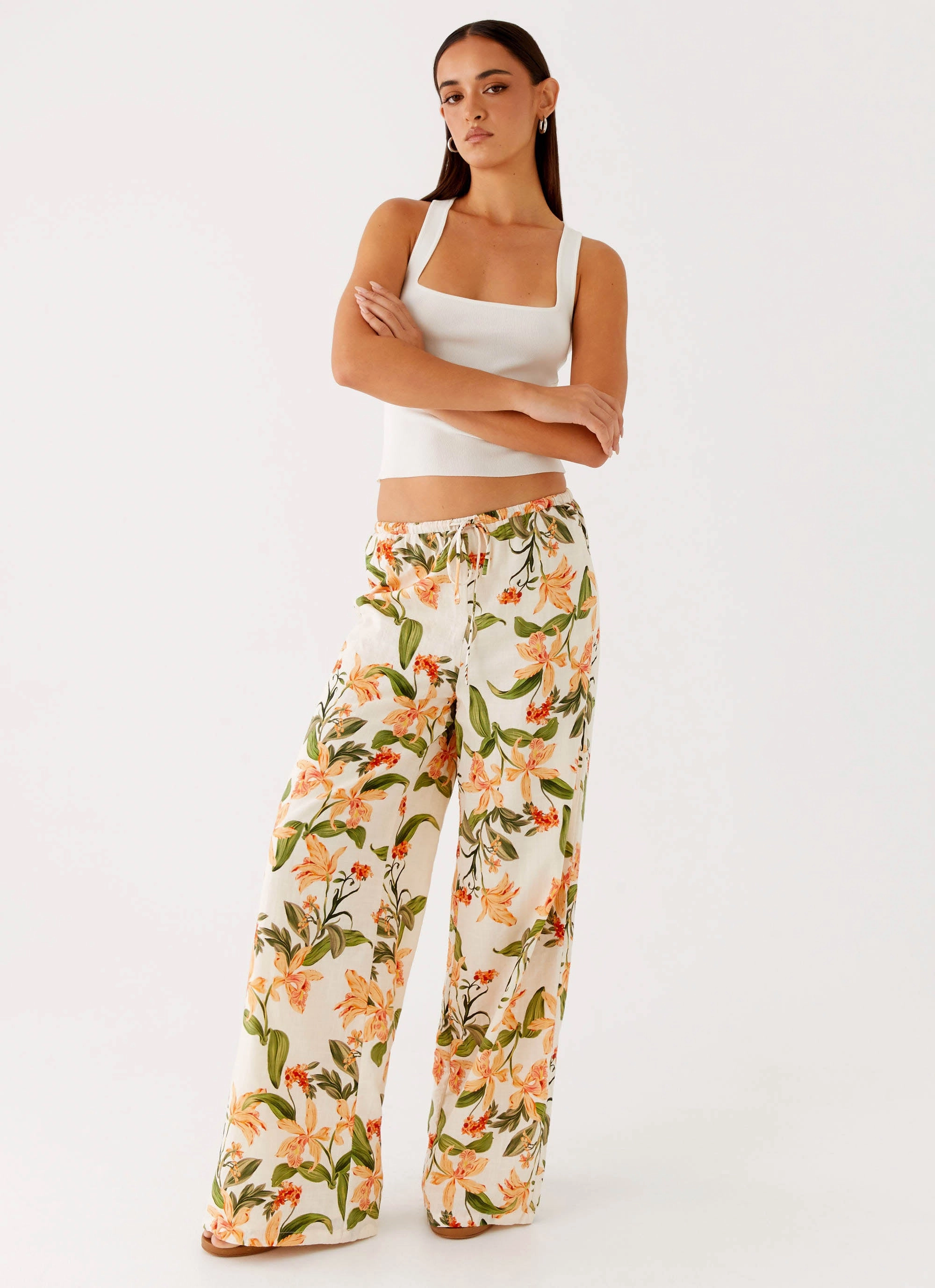 Sustainable Material Blend Dalida Linen Pants - Floral Print