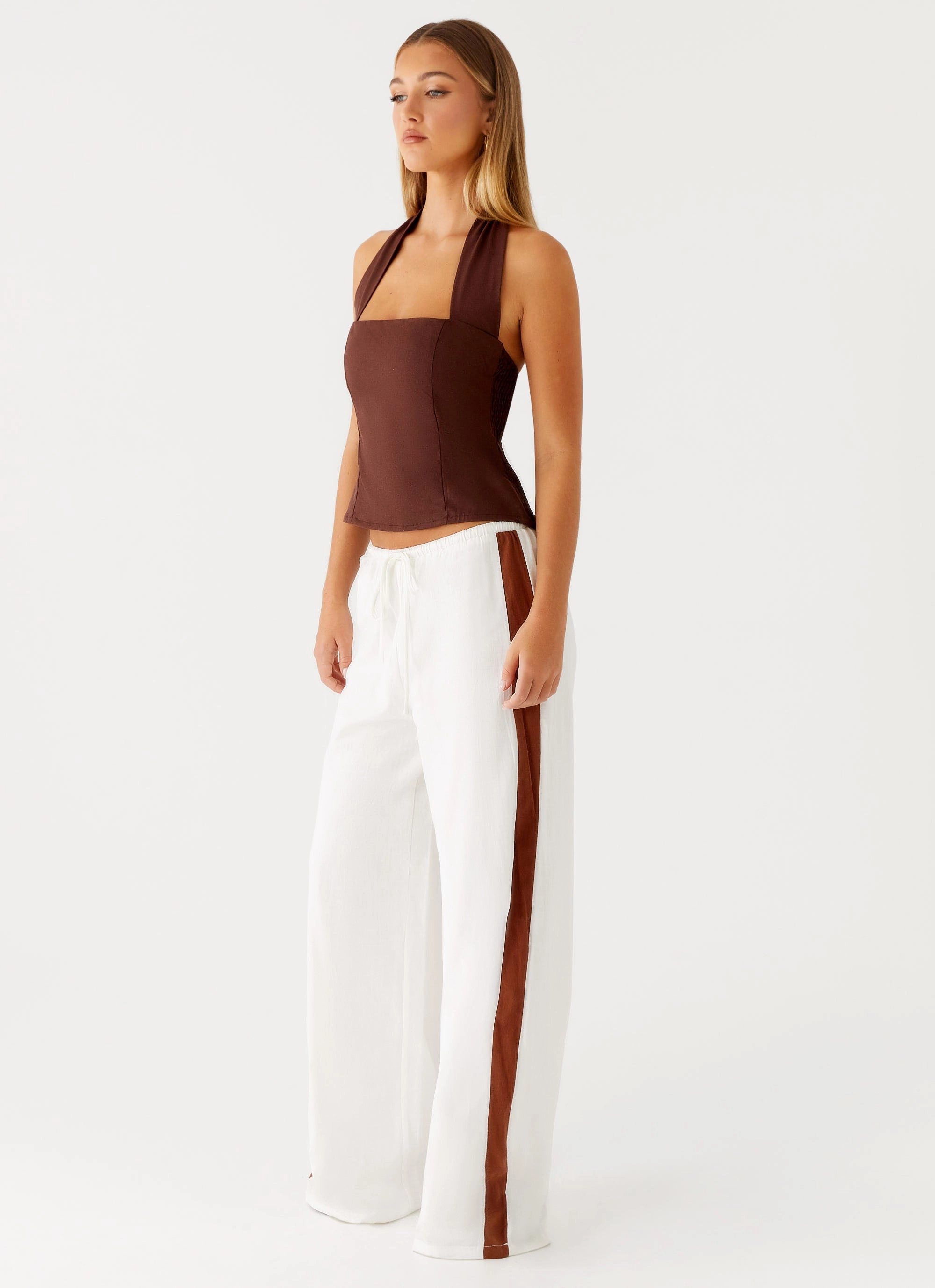 Street Active Stretch Material Dalida Linen Pants - Ivory
