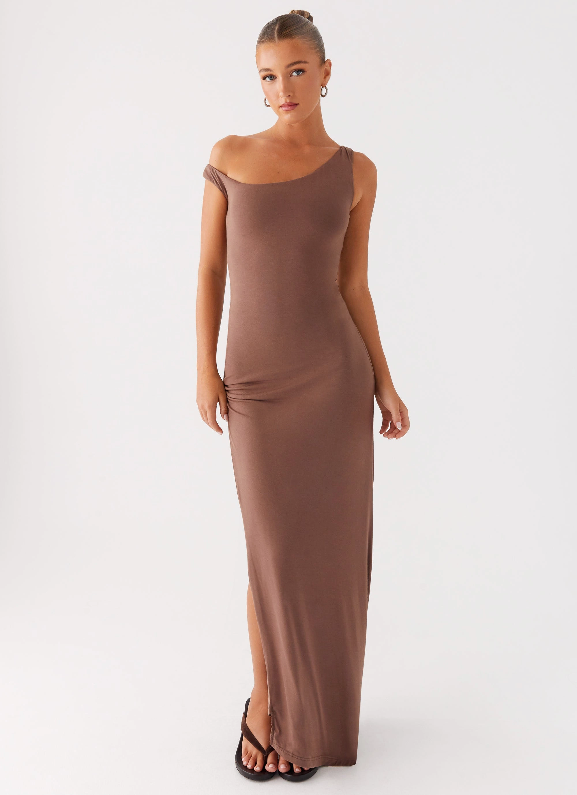 Dalla Maxi Dress - Dark Chocolate Natural Drape Texture Edge