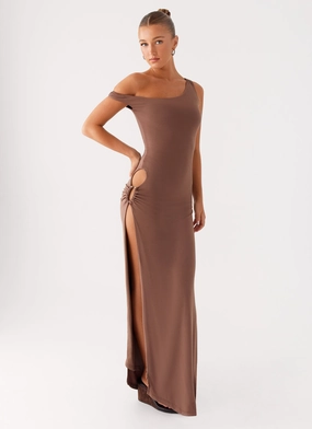 Dalla Maxi Dress - Dark Chocolate Drop Waist Work Friendly Shine Finish Dalla Maxi Dress - Dark Chocolate