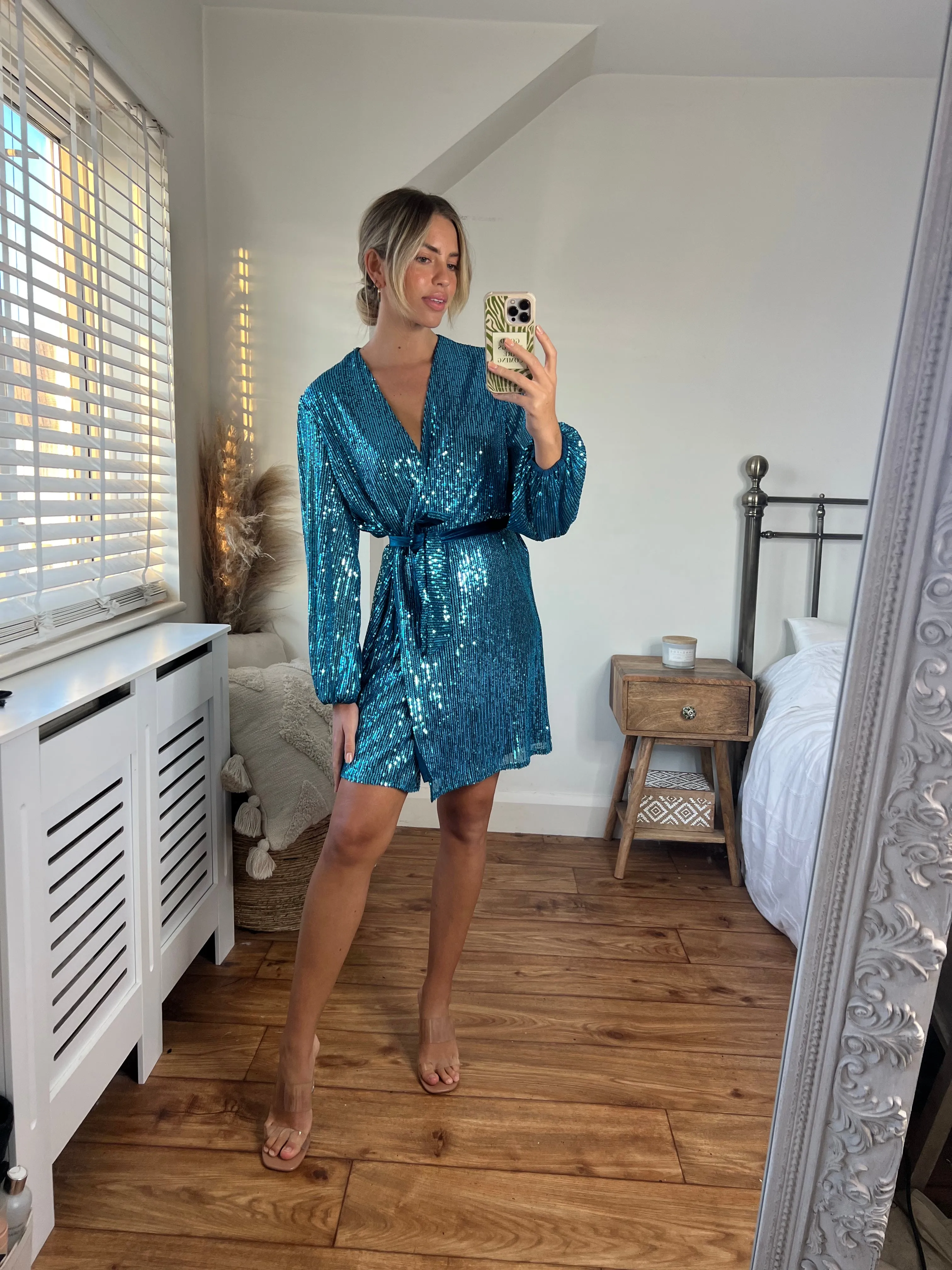 Dani Sequin Wrap Dress / Peacock Blue Festival-Ready