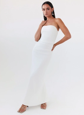 Elegant Waistband Danielle Strapless Maxi Dress - White