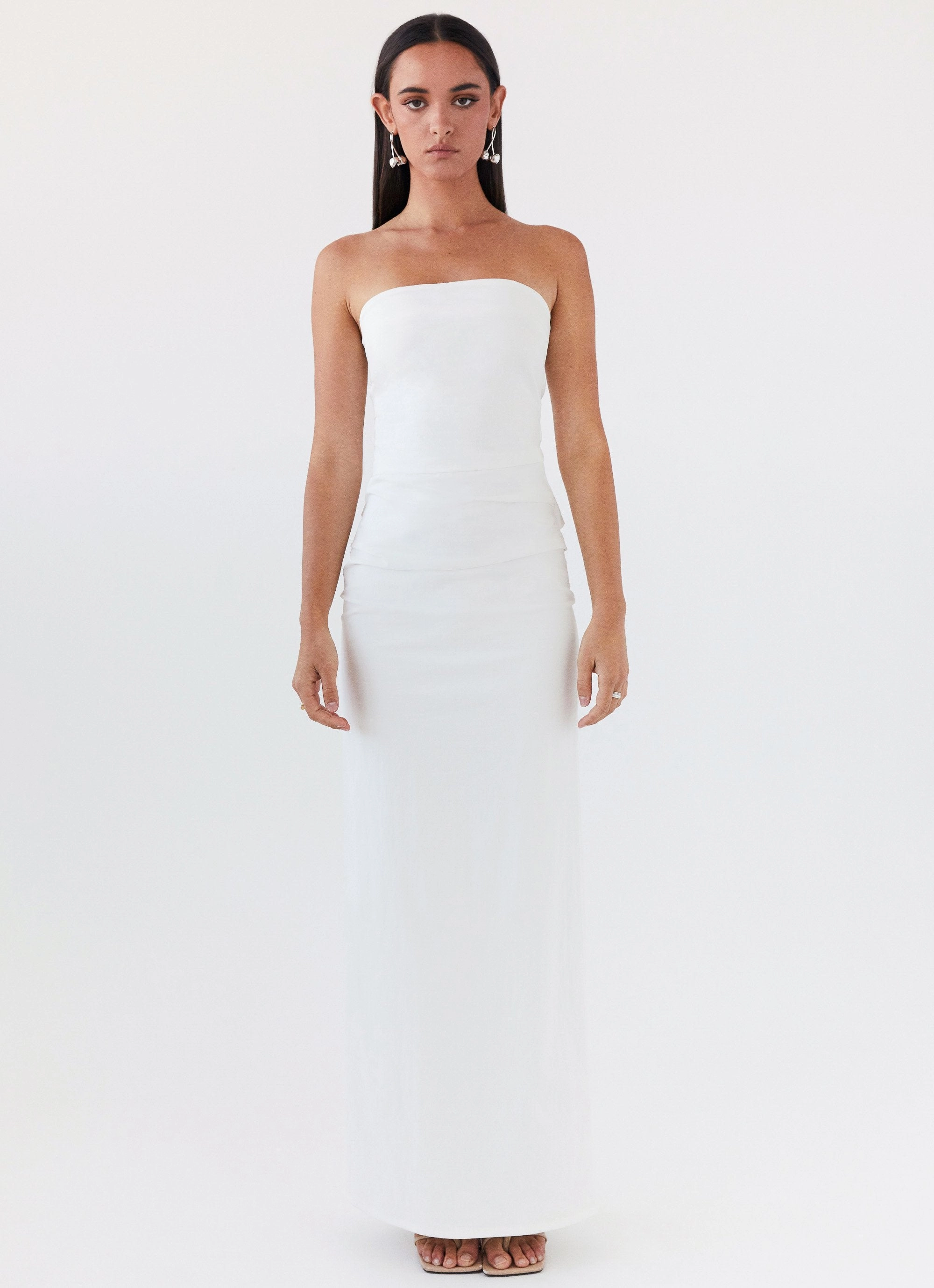 Danielle Strapless Maxi Dress - White Natural Drape Minimalist-Style