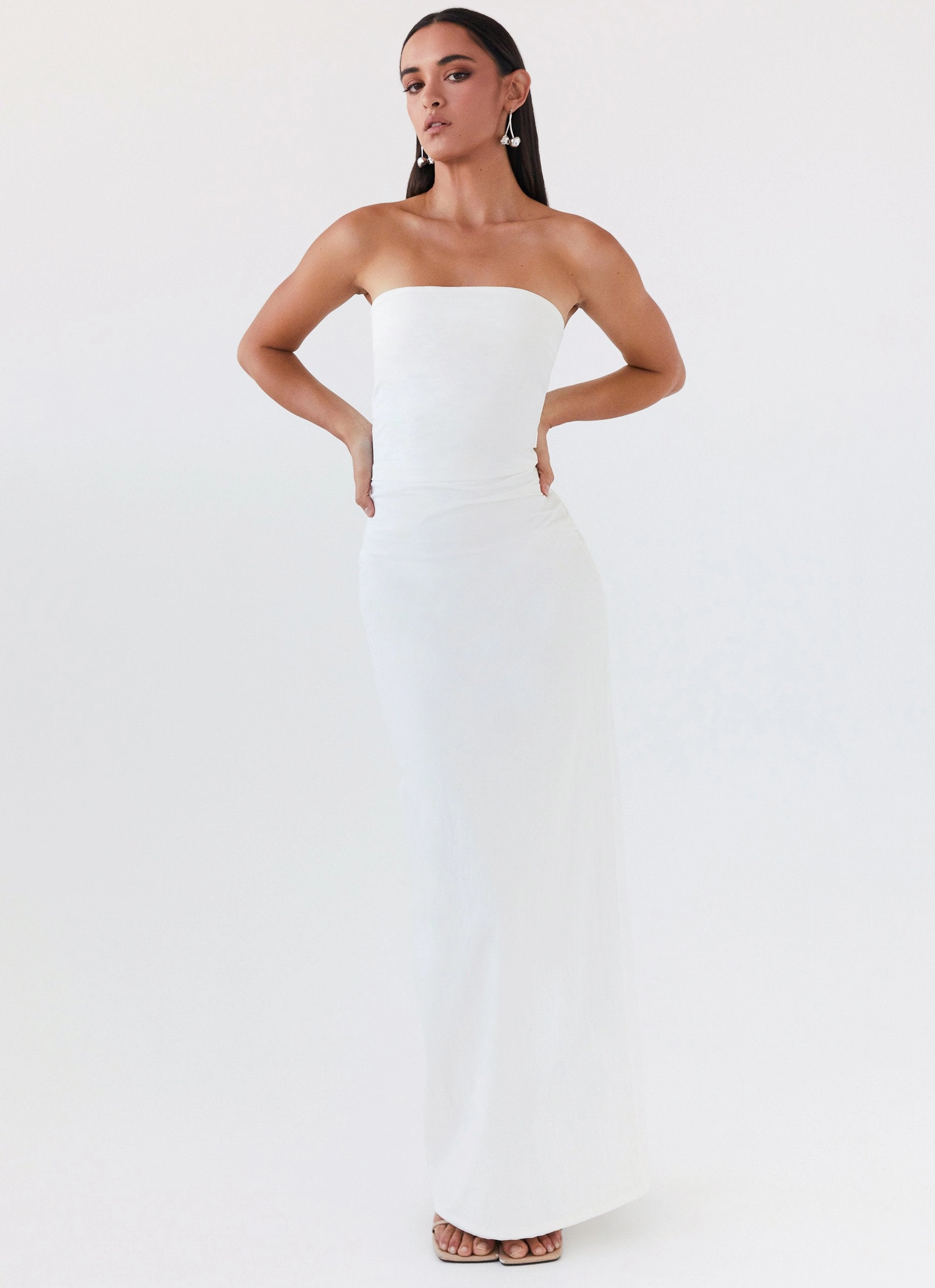 Danielle Strapless Maxi Dress - White Grace Flow