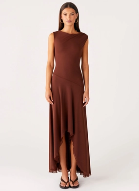 Danika Maxi Dress - Chocolate Balloon Hem Natural Form Danika Maxi Dress - Chocolate