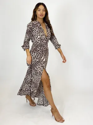 Daphne Belted Shirt Dress / Neutral Animal Print Flattering Shape Design Fit For All
