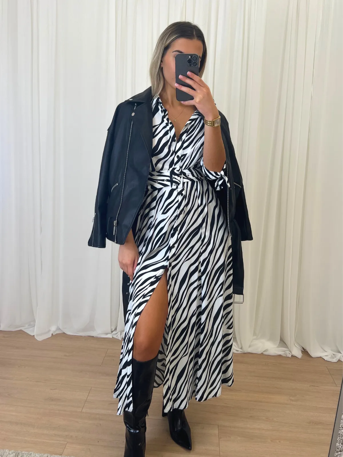 Daphne Belted Shirt Dress / Zebra Print Fall Layer Elegant Waist