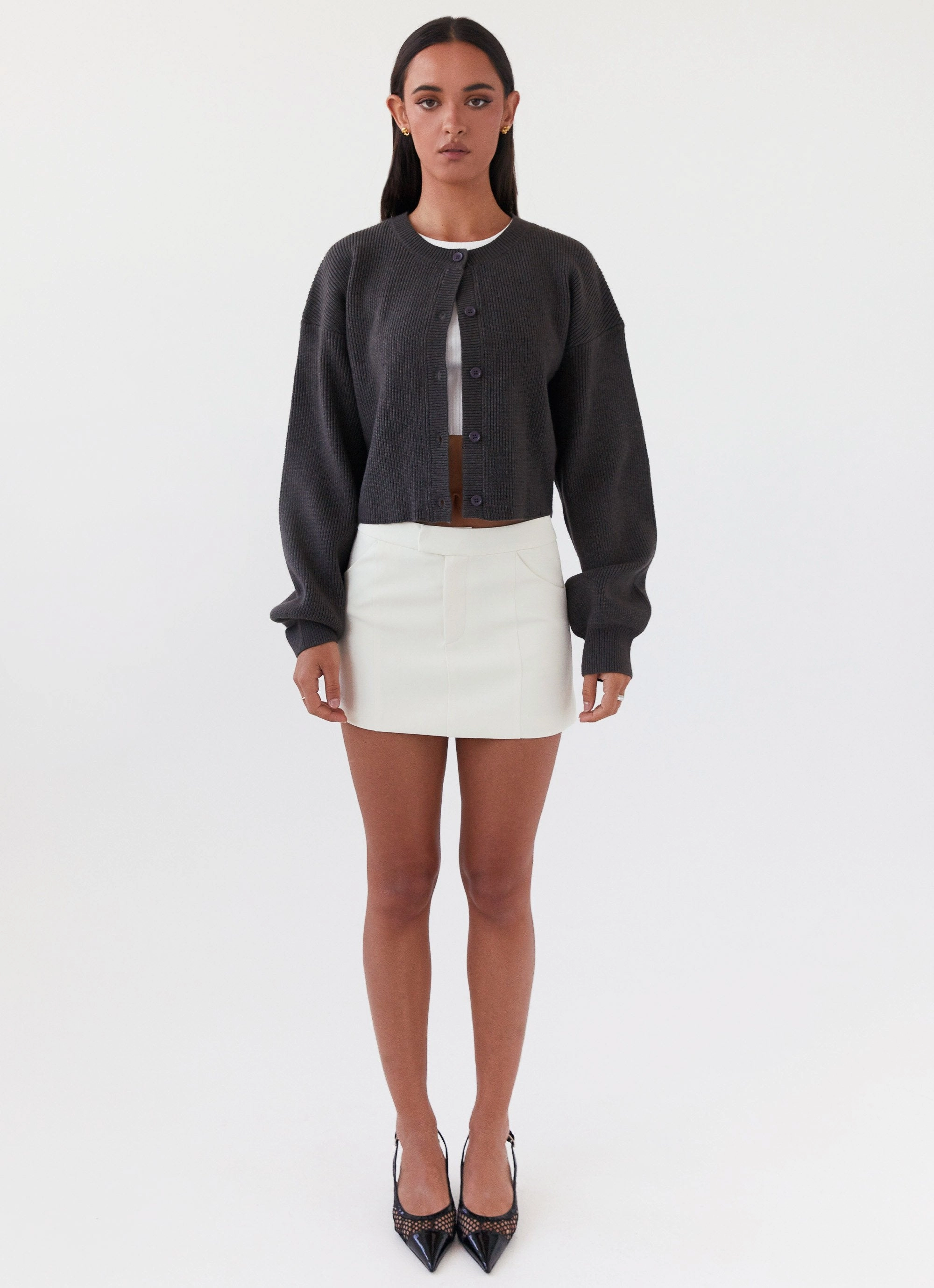 Tear Resistant Weave LayeredNeckline Daphne Knit Cardigan - Charcoal