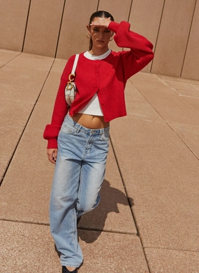 Daphne Knit Cardigan - Cherry Quick Dry Material NonChafingEdges DoubleLayered Neckline Daphne Knit Cardigan - Cherry