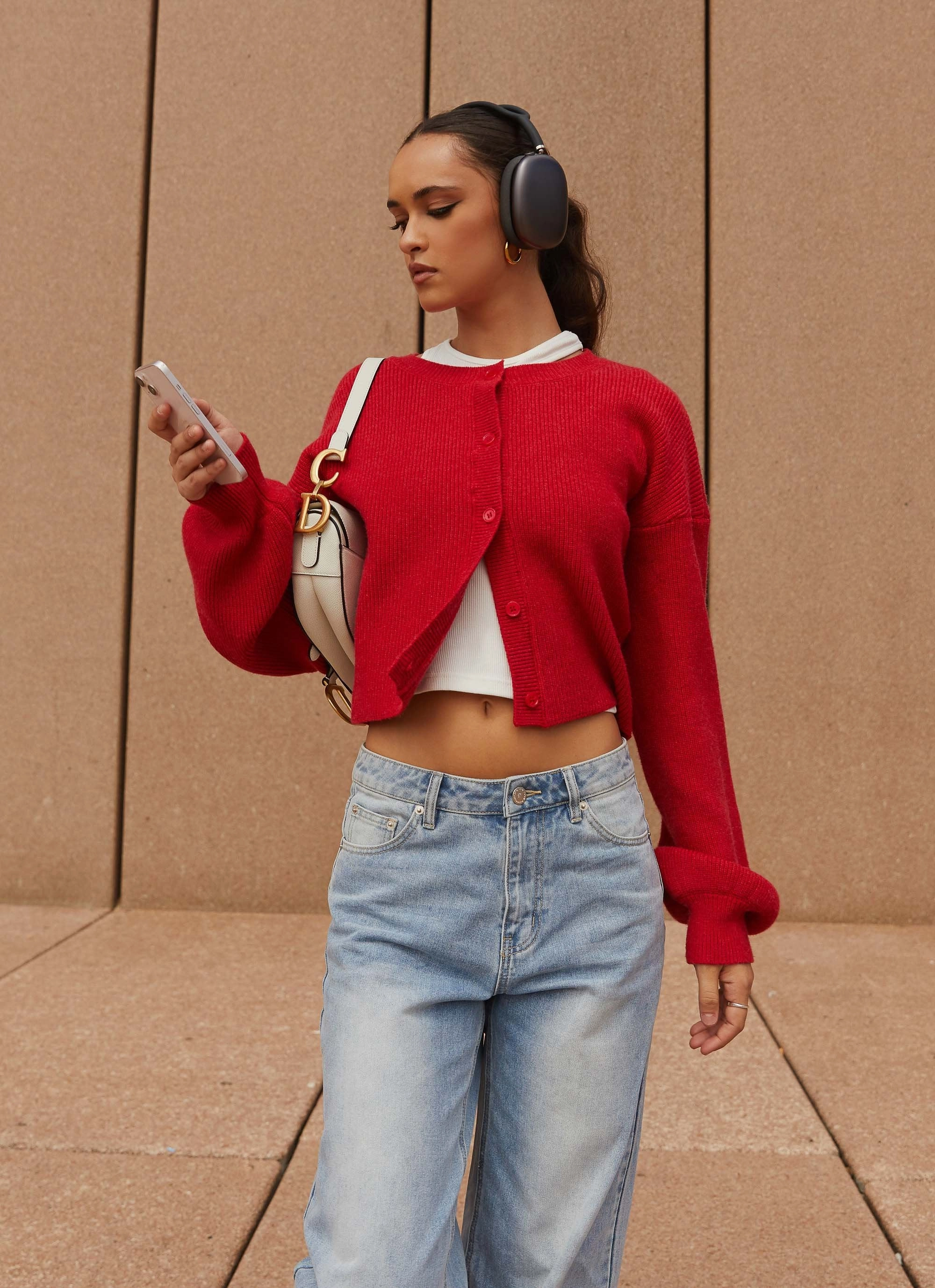 Warm Hoodie Daphne Knit Cardigan - Cherry