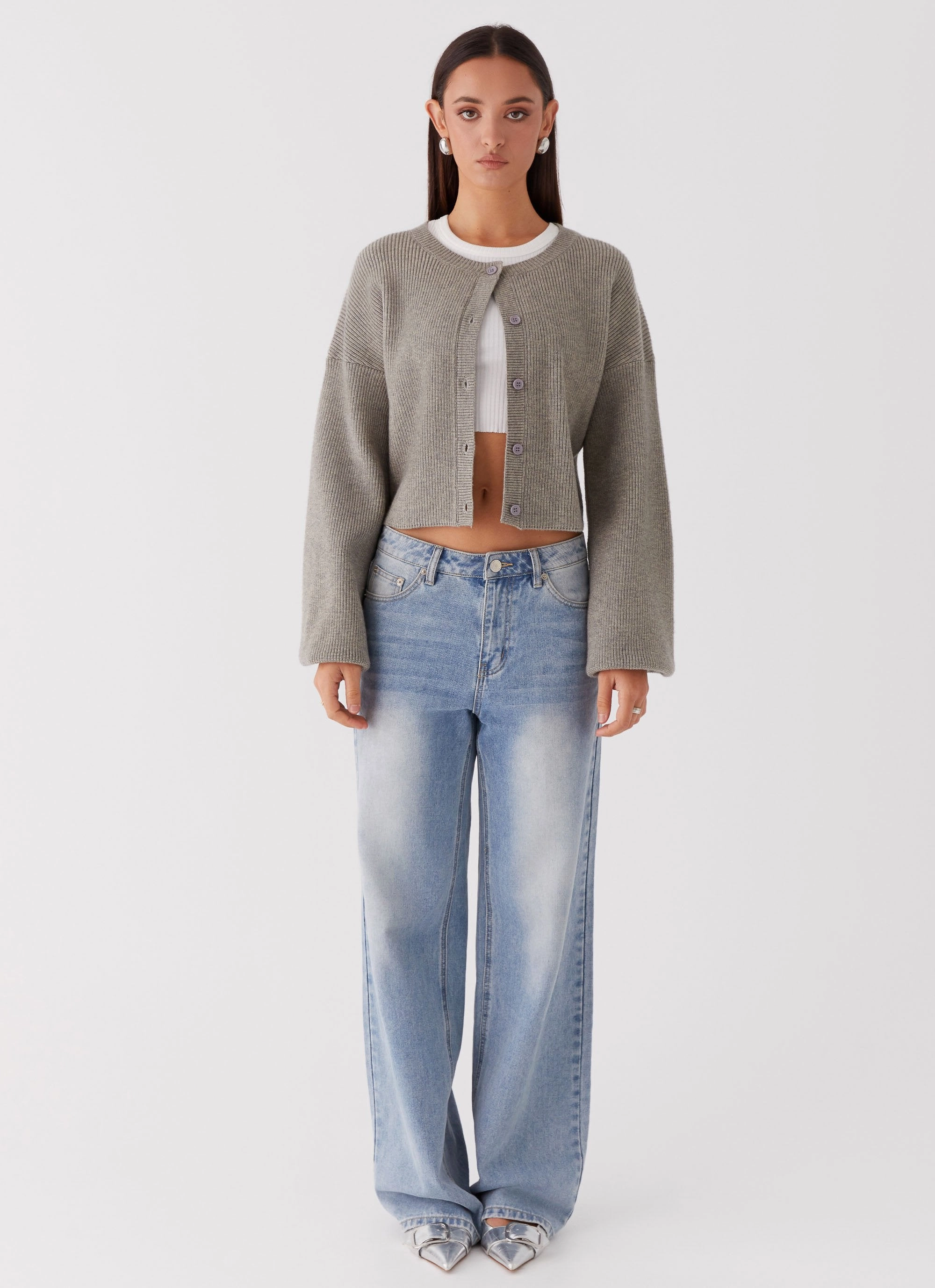 Daphne Knit Cardigan - Light Grey Minimalist Cuff ReflectiveTrimDetails