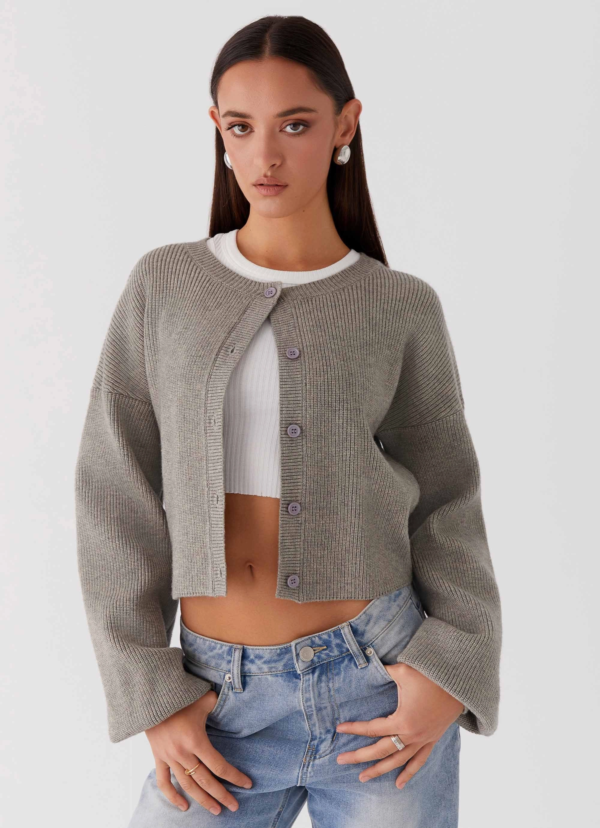 Active Blouse Daphne Knit Cardigan - Light Grey
