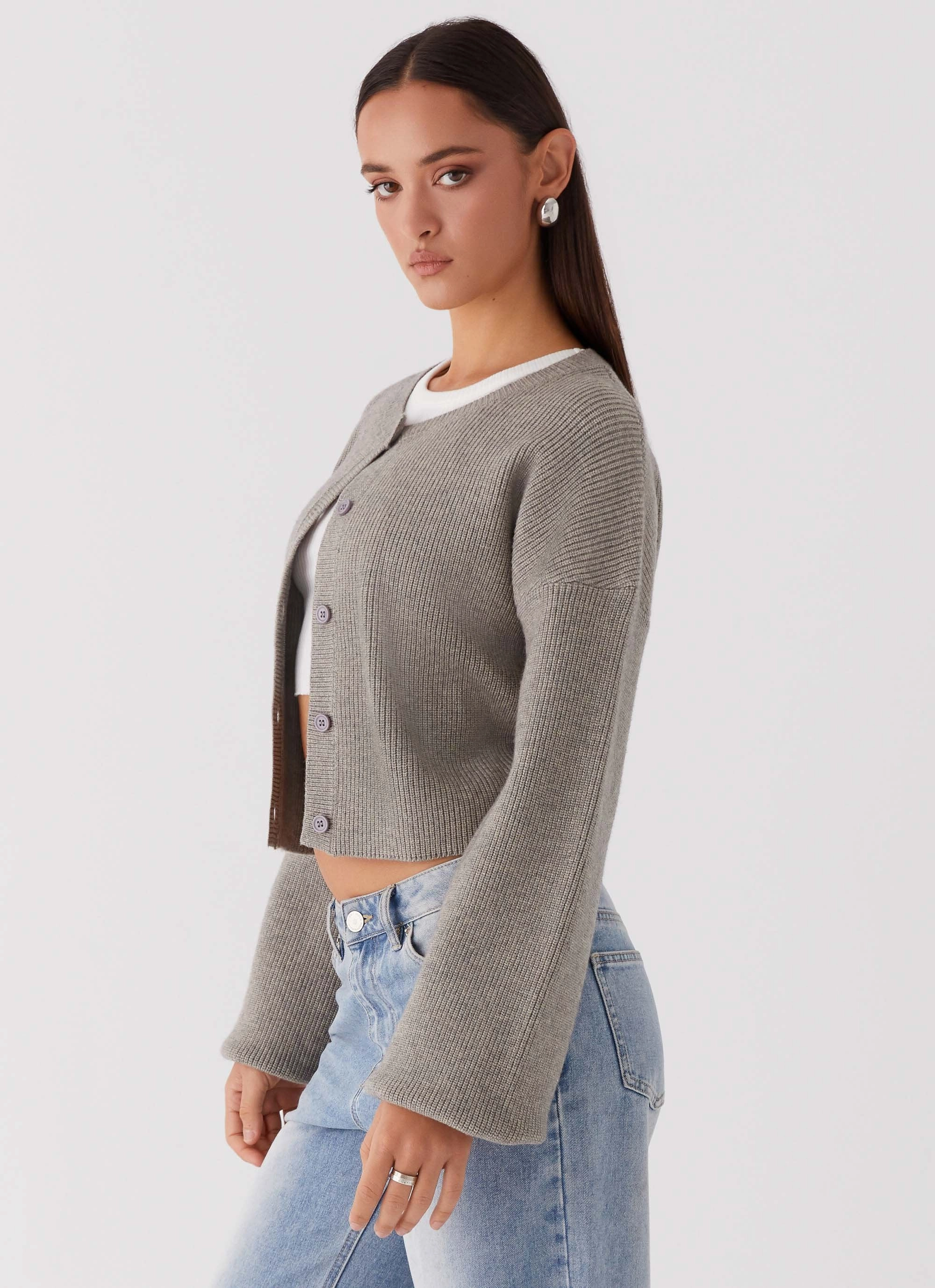 RecycledPolyesterBlend Daphne Knit Cardigan - Light Grey
