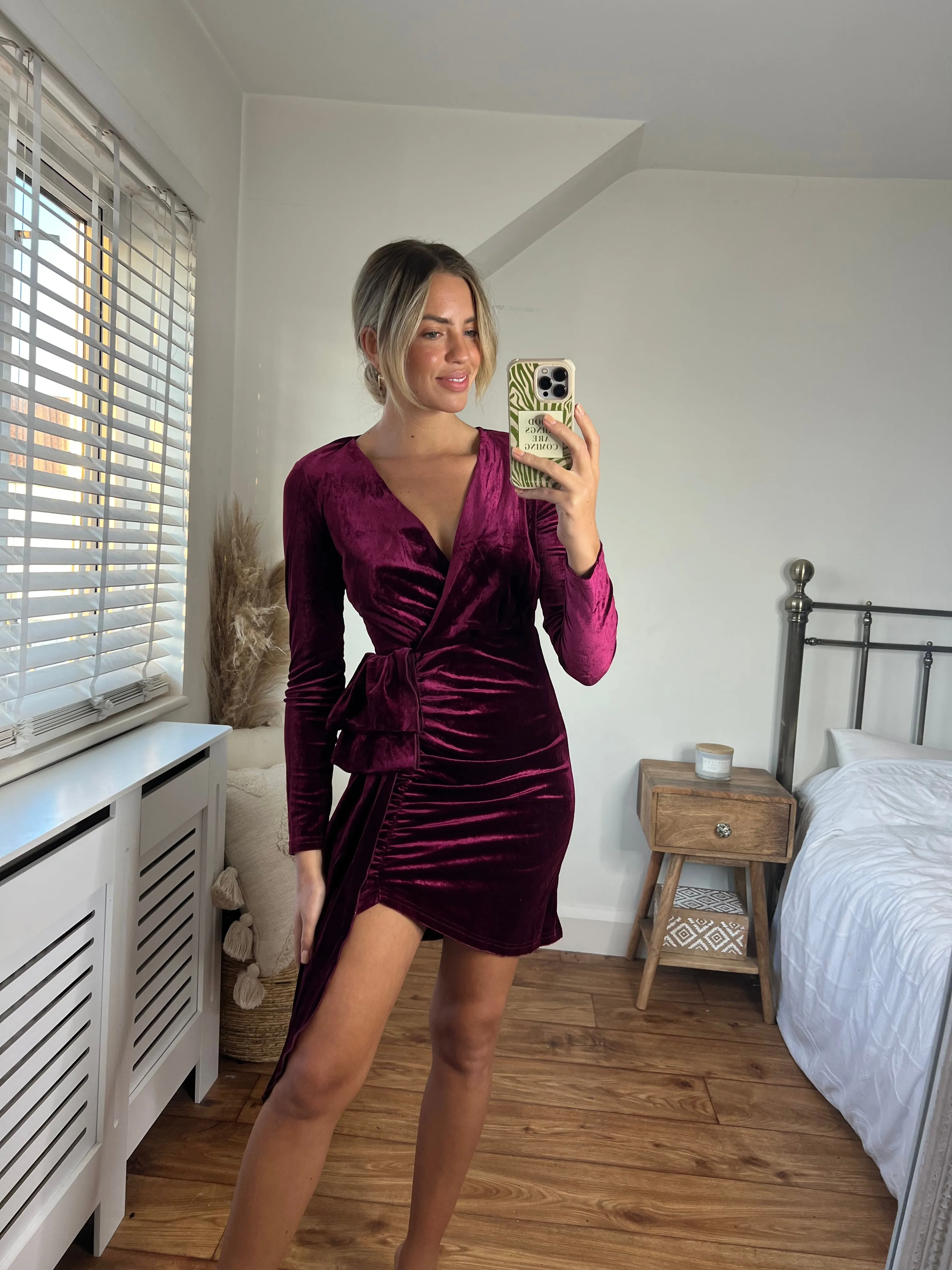 Airy Weave Timeless Waist Darcy Velvet Mini Dress / Wine