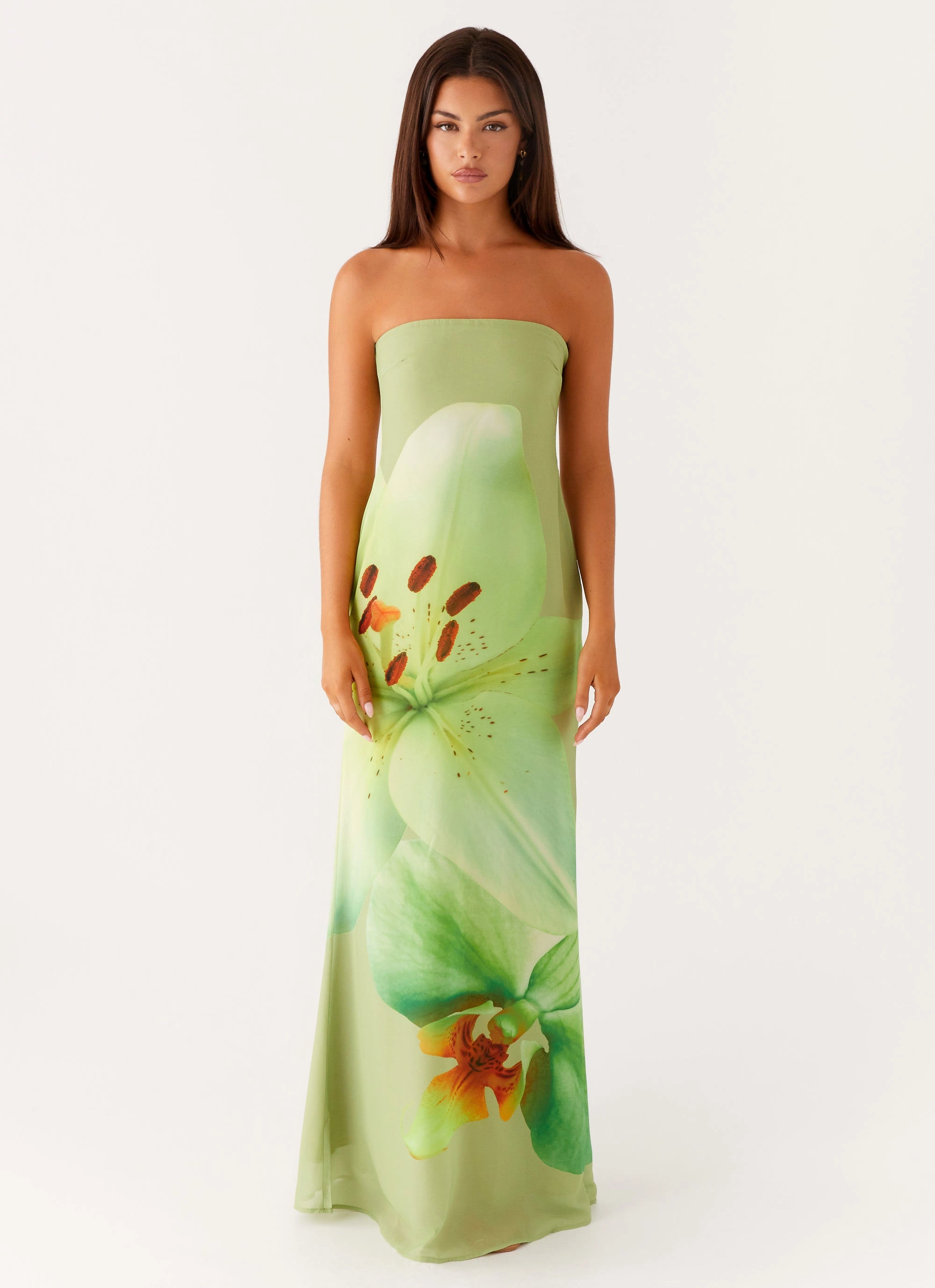 Darcy Maxi Dress - Green Floral Flawless Waistband SoftTouchTexture