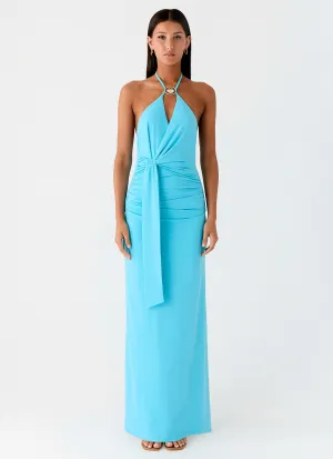 Dare Me Halter Maxi Dress - Aqua Blue Designer Look