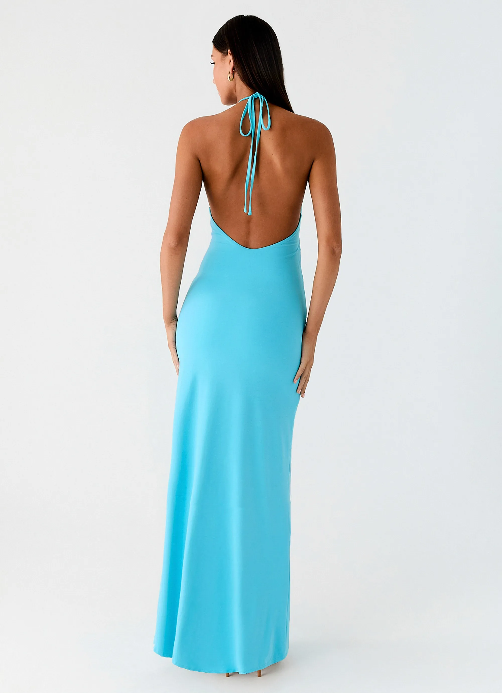 Dare Me Halter Maxi Dress - Aqua Blue Adjustable Cuffs