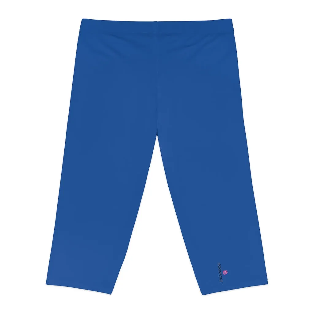 Dark Blue Women's Capri Leggings, Knee-Length Polyester Capris Tights-Made in USA (US Size: XS-2XL)