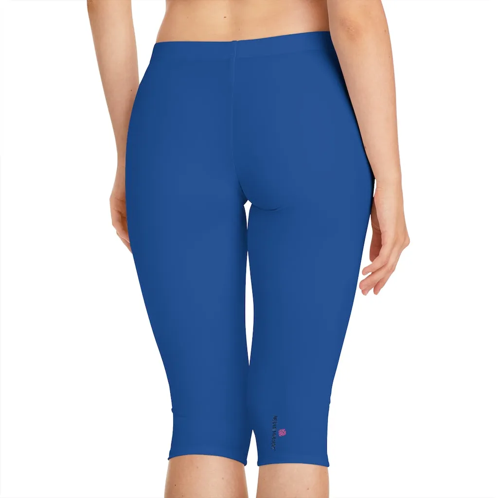 Dark Blue Women's Capri Leggings, Knee-Length Polyester Capris Tights-Made in USA (US Size: XS-2XL)