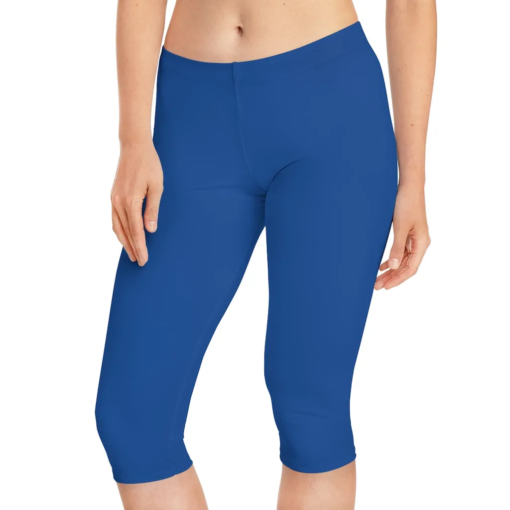 Dark Blue Women's Capri Leggings, Knee-Length Polyester Capris Tights-Made in USA (US Size: XS-2XL)