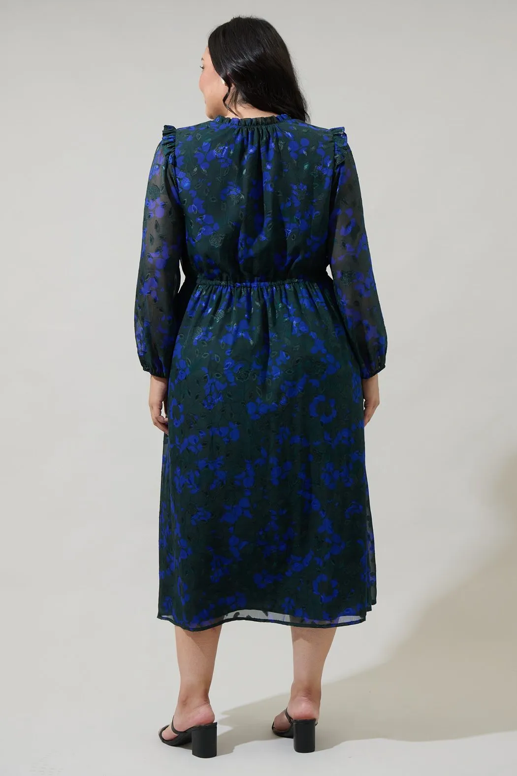 Dark Green & Blue Floral Midi/Maxi Dress