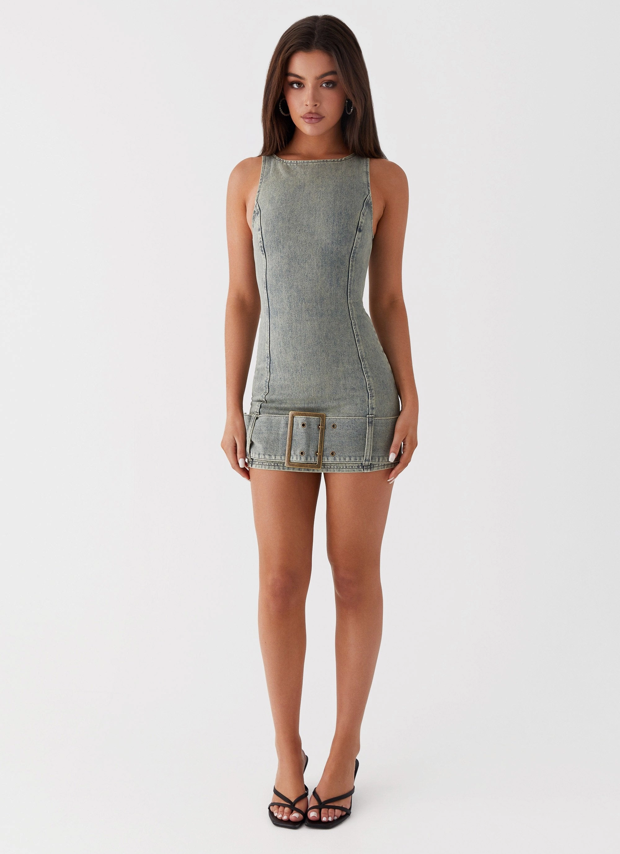 Dark Matter Mini Dress - Washed Denim Flow Line