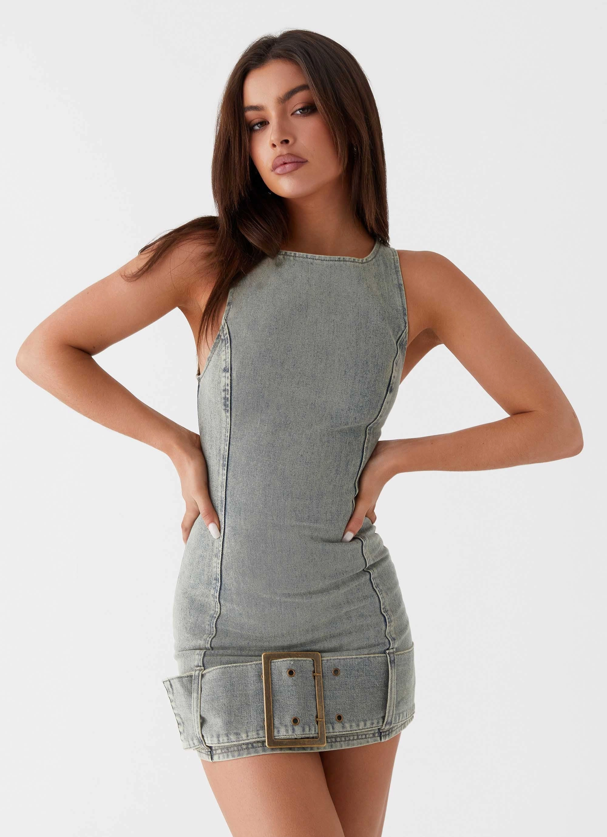 Soft And Comfortable Dark Matter Mini Dress - Washed Denim