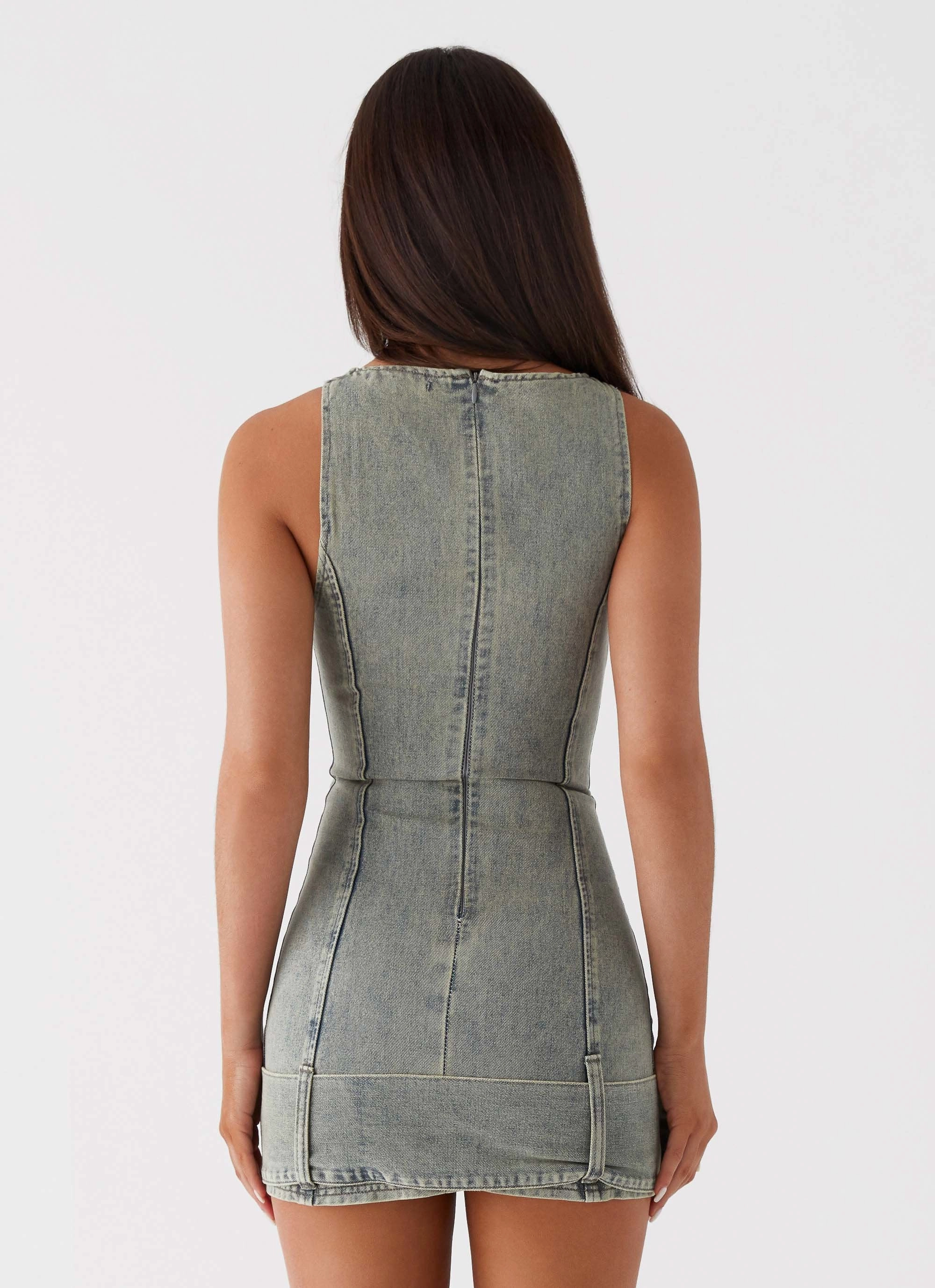 Dark Matter Mini Dress - Washed Denim Chilly Day Wear