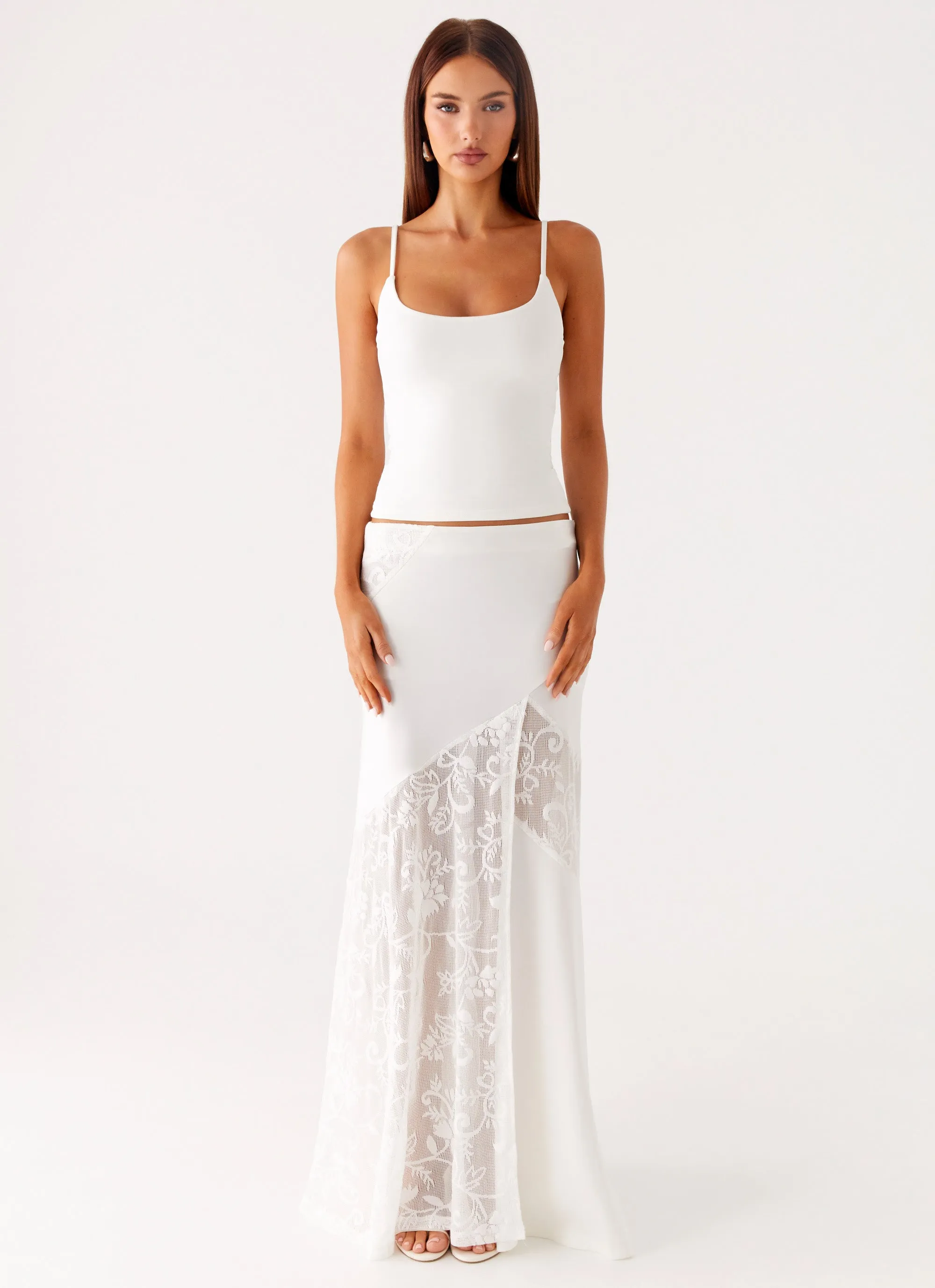hypoallergenic material Dasie Lace Maxi Skirt - White