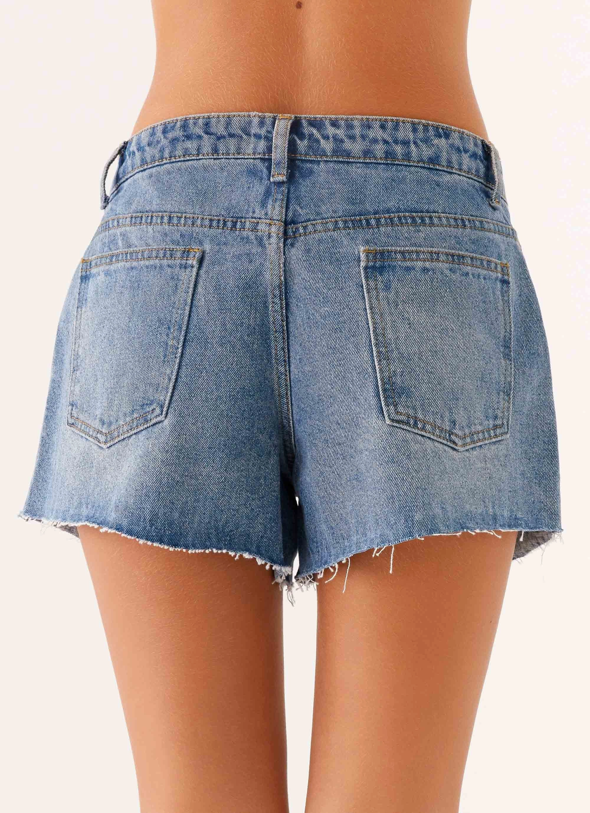 Davie Low Rise Denim Shorts - Blue NonBindingWaistline