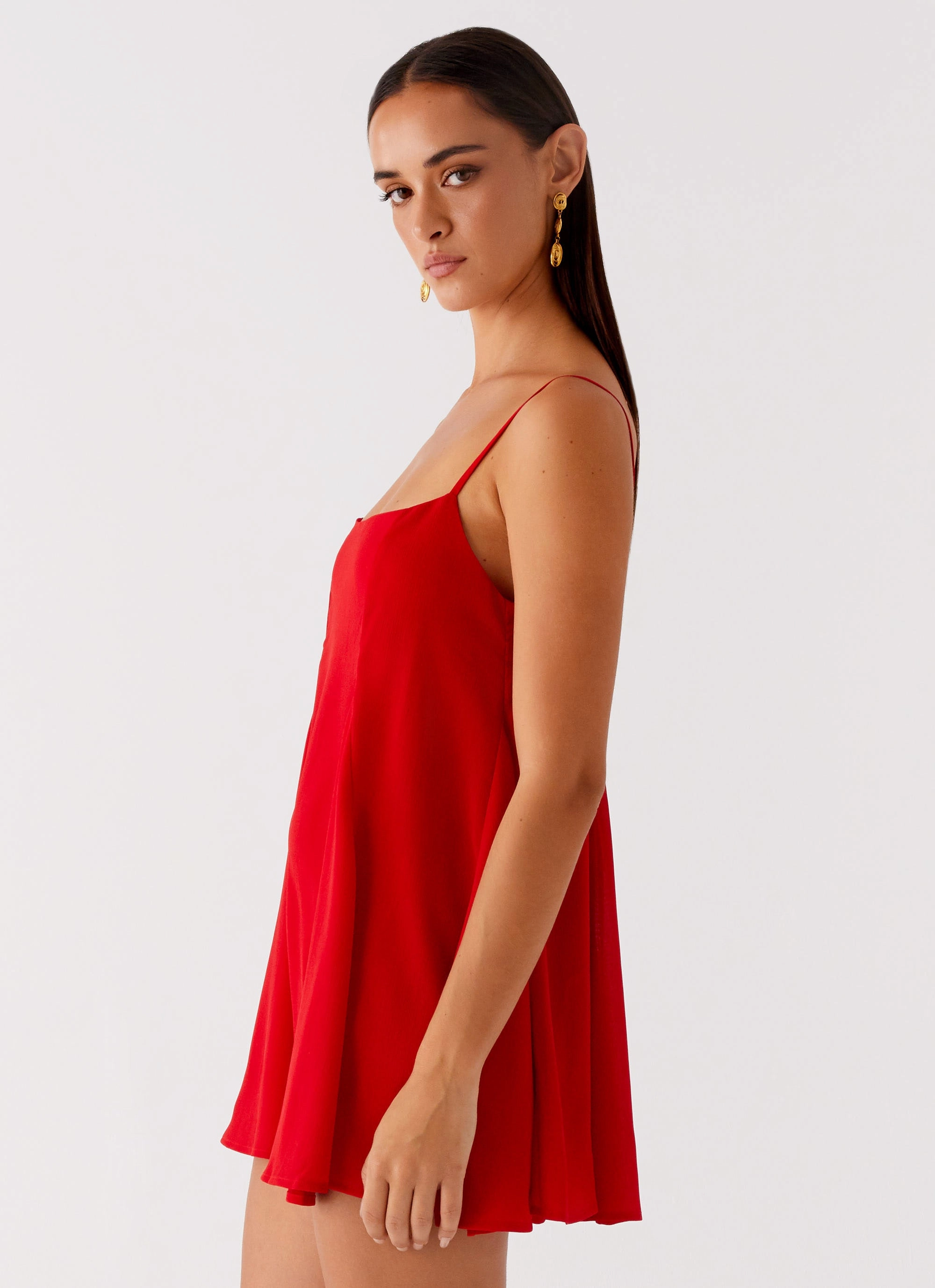 Godets Hem Mini Dress - Red Stream Cut Mid layer