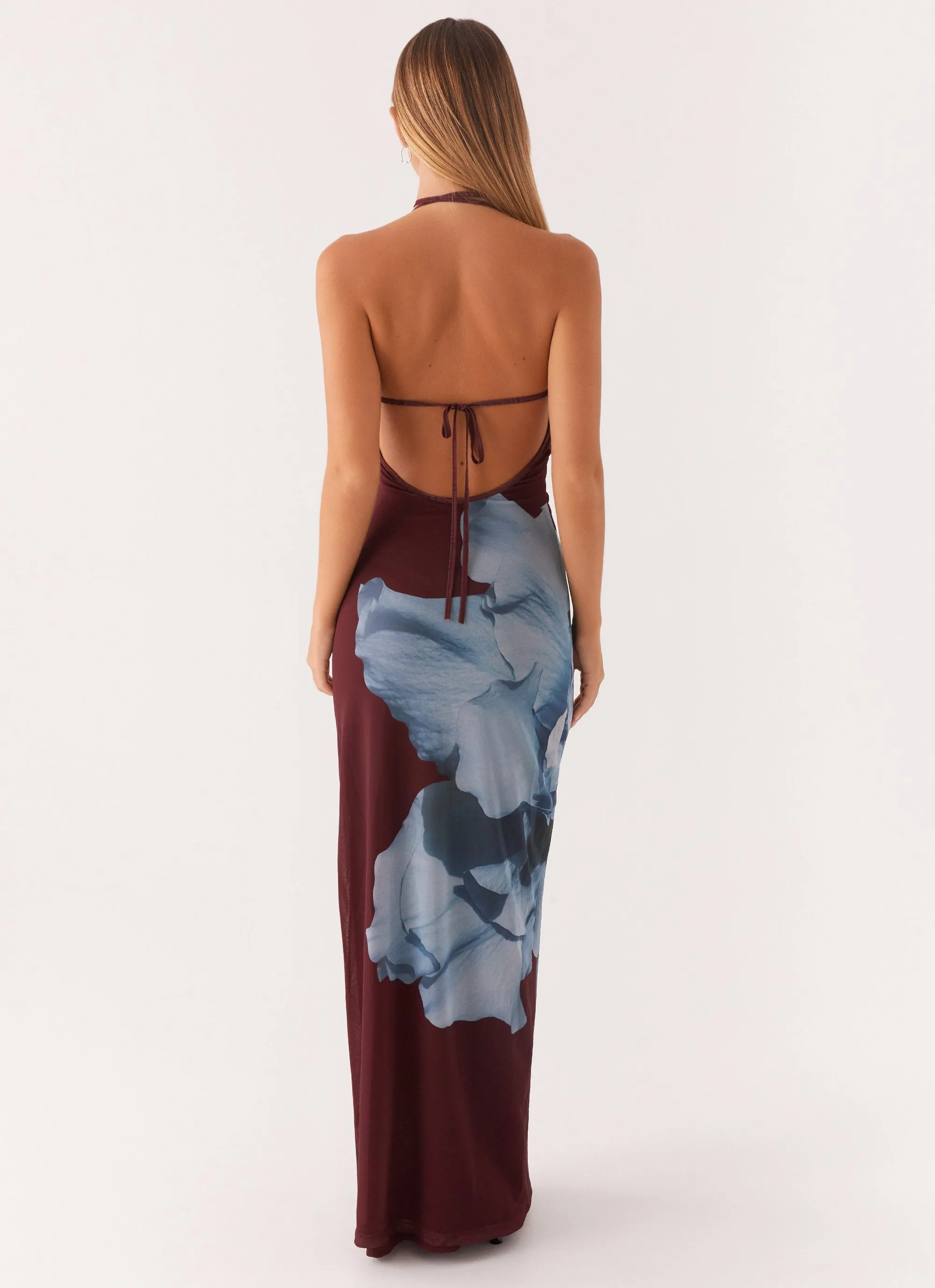 Dayana Halterneck Maxi Dress - Maroon Print Trendy designs Seasonal Fashion