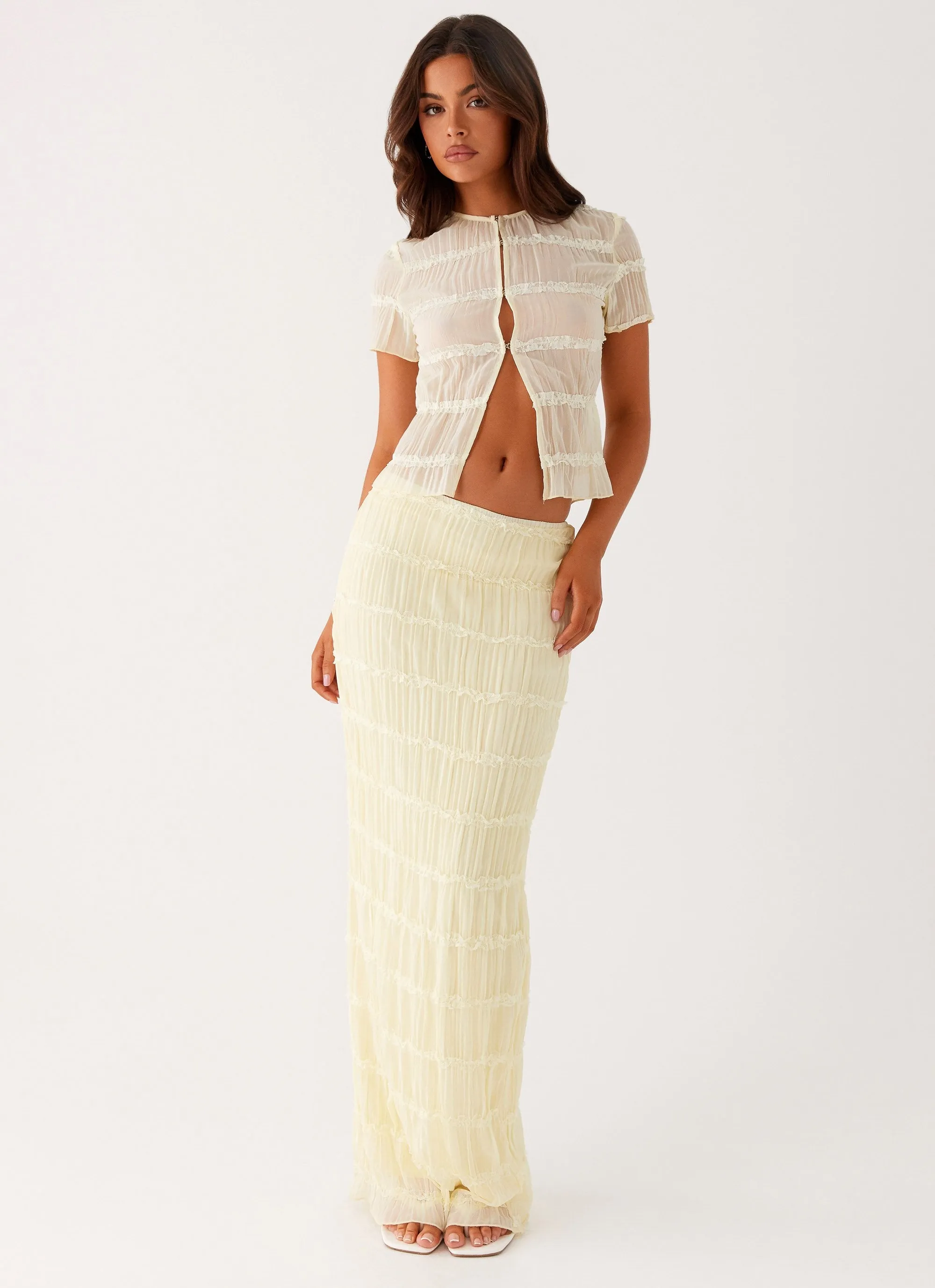 Floor Length Neutrals Only Daydreaming Low Rise Maxi Skirt - Yellow
