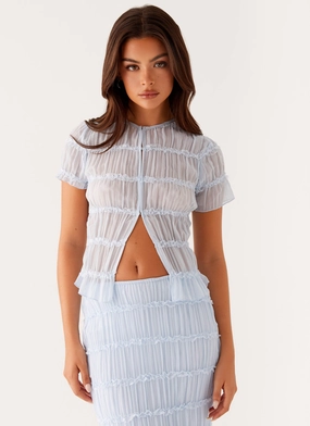 Daydreaming Top - Blue Lightweight Stretch RibbedTrim FourWay Stretch Daydreaming Top - Blue