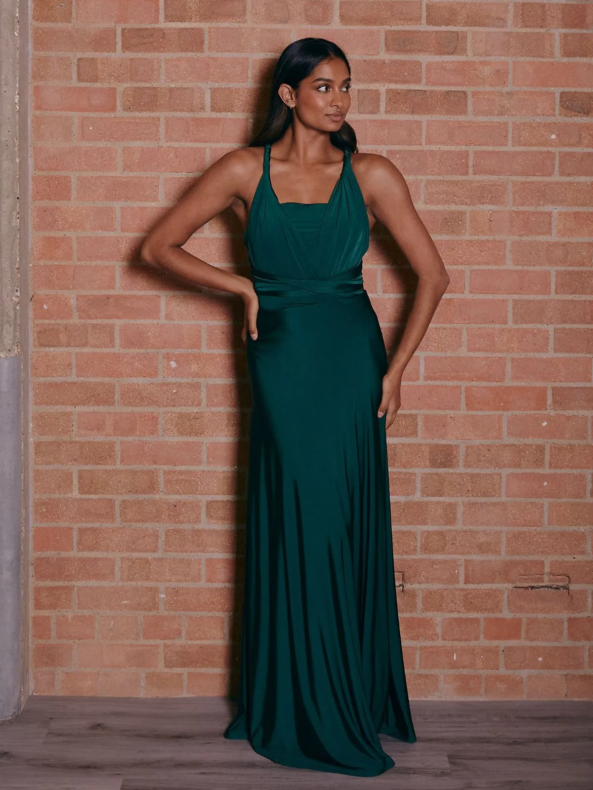 Cloud Light Natural Style Multi-way Slinky Maxi Dress / Emerald