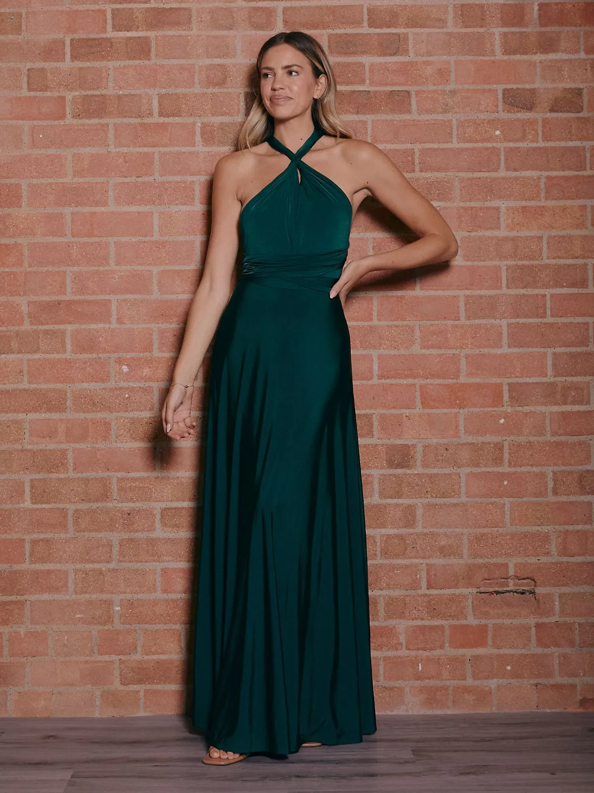 Young Edge Multi-way Slinky Maxi Dress / Emerald