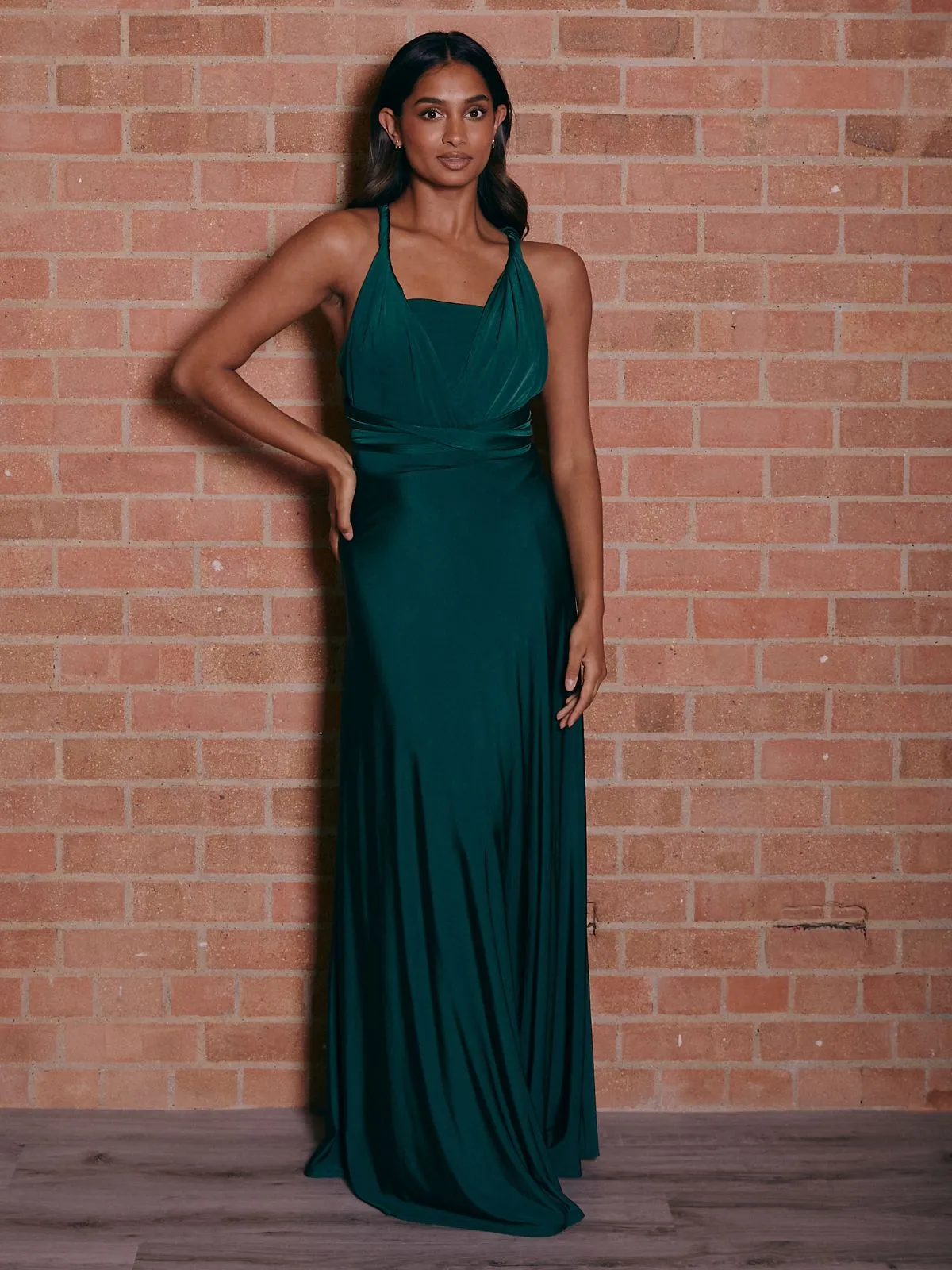 Dreamy Texture Style focused Multi-way Slinky Maxi Dress / Emerald