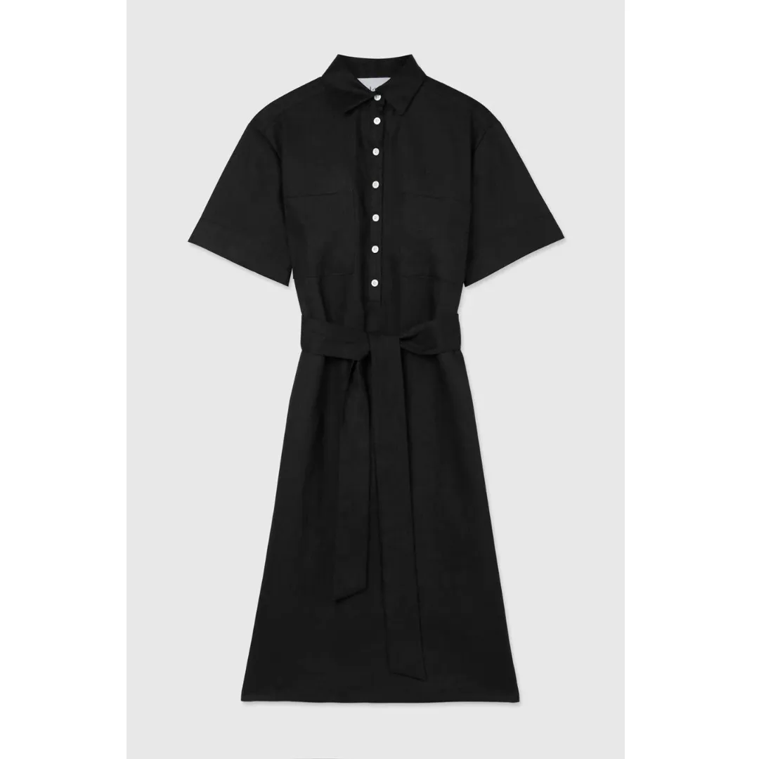 DAL THE LABEL Linen Midi Shirtdress, Black Basic Shape Cool Tone