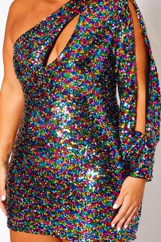 Dazzling One Shoulder Bodycon Mini Dress