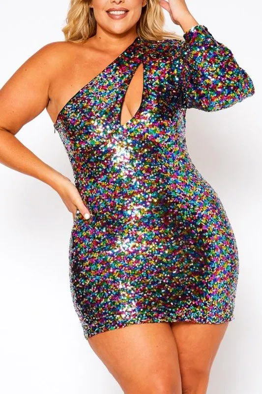 Dazzling One Shoulder Bodycon Mini Dress