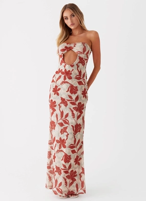 Dearest Maxi Dress - Red Green Floral Comfort Stretch Comfy and Cozy