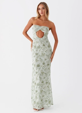 Crinkle Effect Photo Glow Dearest Maxi Dress - Sage Floral