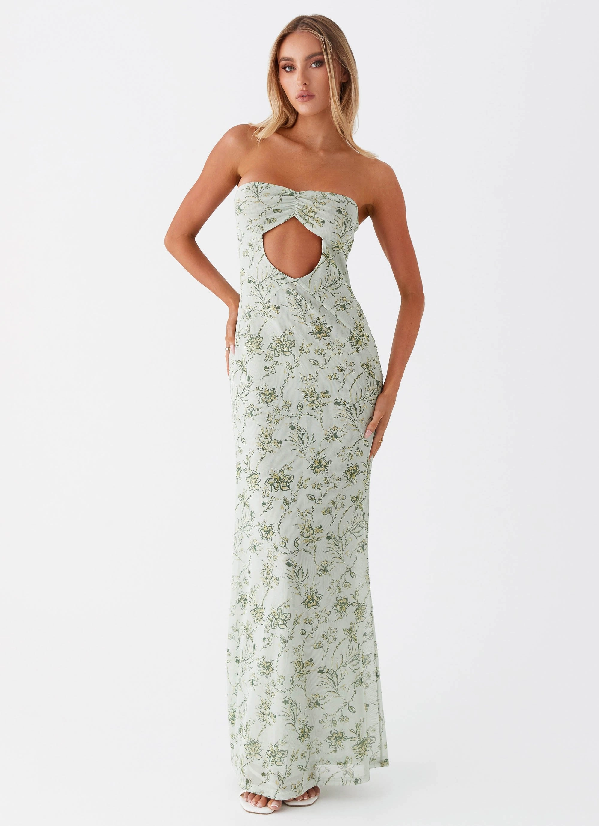 Crinkle Effect Photo Glow Dearest Maxi Dress - Sage Floral