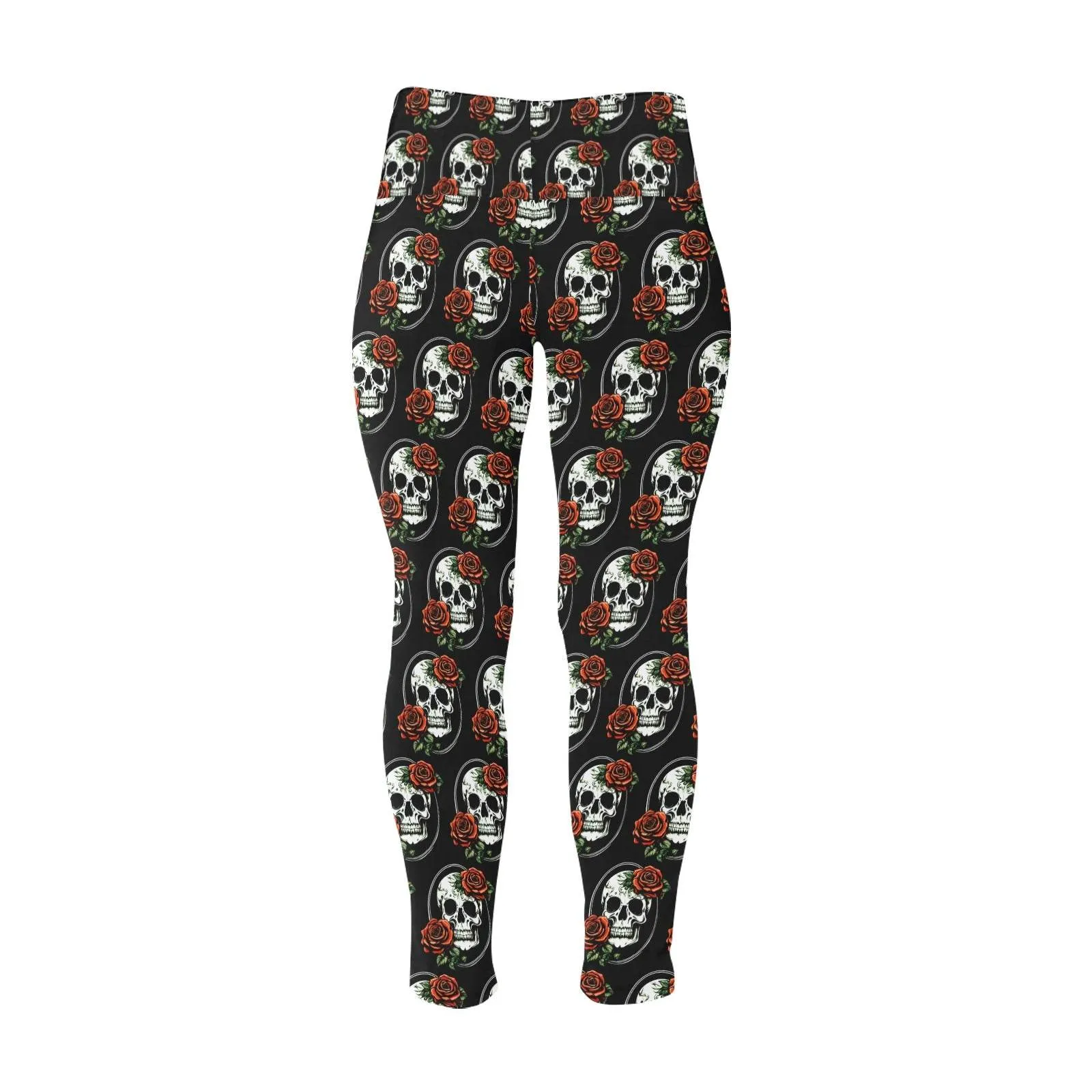 DeathDrip Skull and Rose Women's Plus Size High Waited Leggings Women's High Waist Leggings(Plus Size)(ModelL45)