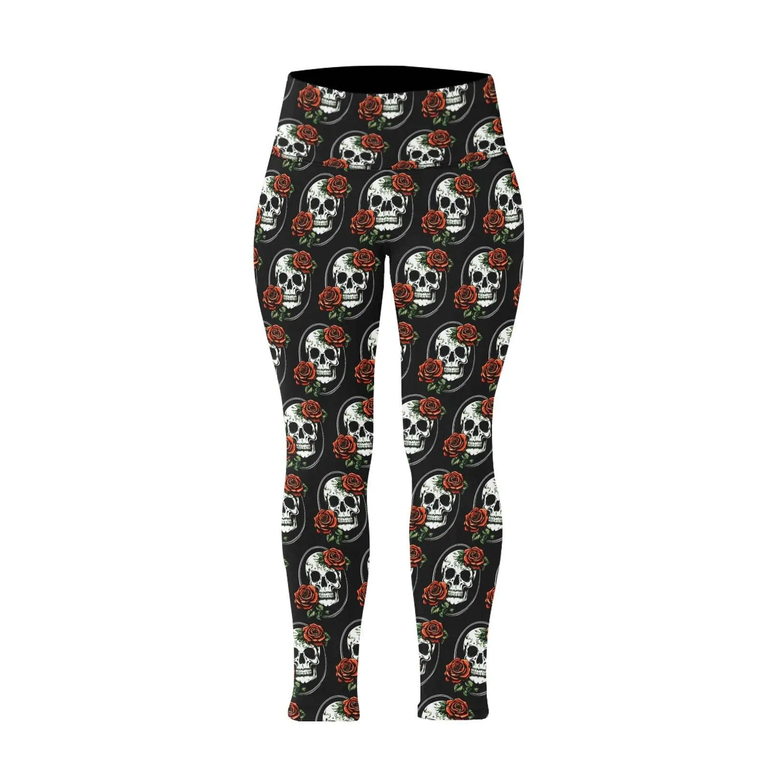 DeathDrip Skull and Rose Women's Plus Size High Waited Leggings Women's High Waist Leggings(Plus Size)(ModelL45)