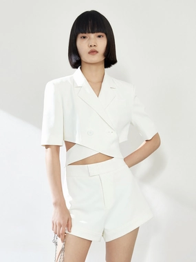 Deconstructed Cut-Out Lapel Crop Blazer Deconstructed Cut-Out Lapel Crop Blazer