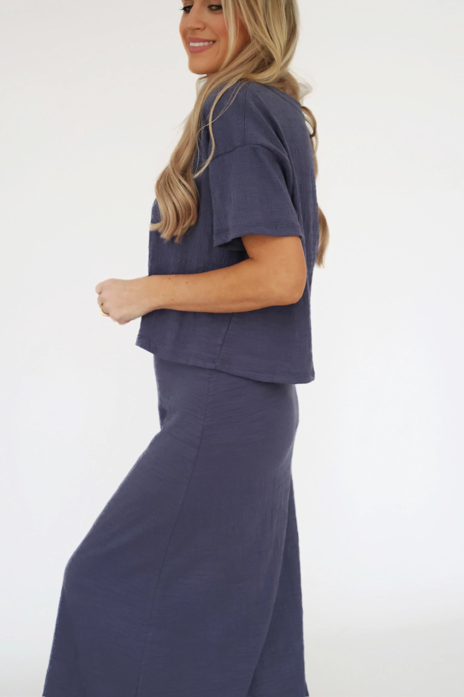 UV protection layer Wear Resistant Edge Delavine Textured Midi Skirt - Worn Blue