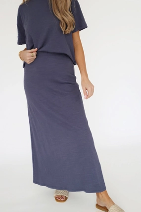 Delavine Textured Midi Skirt - Worn Blue Cozy Sweater